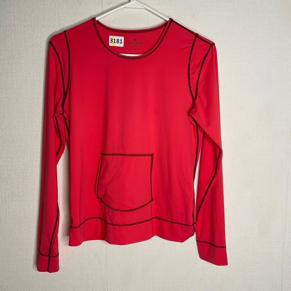 Athleta Shirt Womens Size M/L Coral Rash Guard Kangaroo Pocket UPF Swim Surf Top - Picture 7 of 11